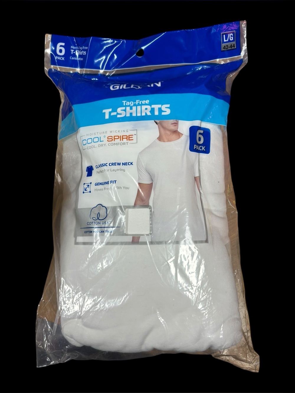 Gildan Cool Spire Tag-Free Classic Crew Neck T-Shirts 6 Pack White Large New